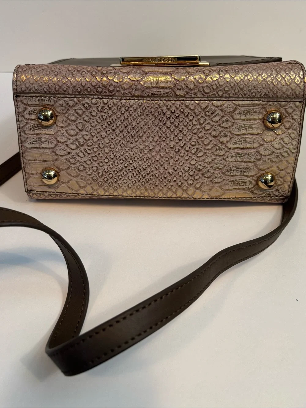 Rare Zac Posen Eartha Top-Handle Mini Crossbody Taupe Olive Brown Gold